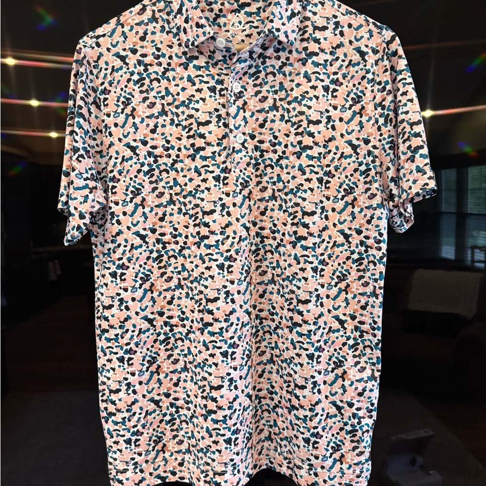 Stylish Men's Short Sleeve Button Down Shirt - Pink and Blue Pattern
